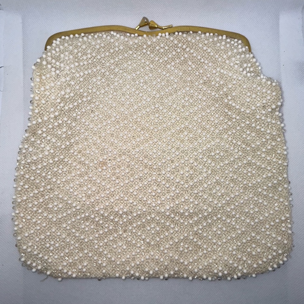 Vintage Lumured Corde Bead 1950s Beaded Purse Clutch
